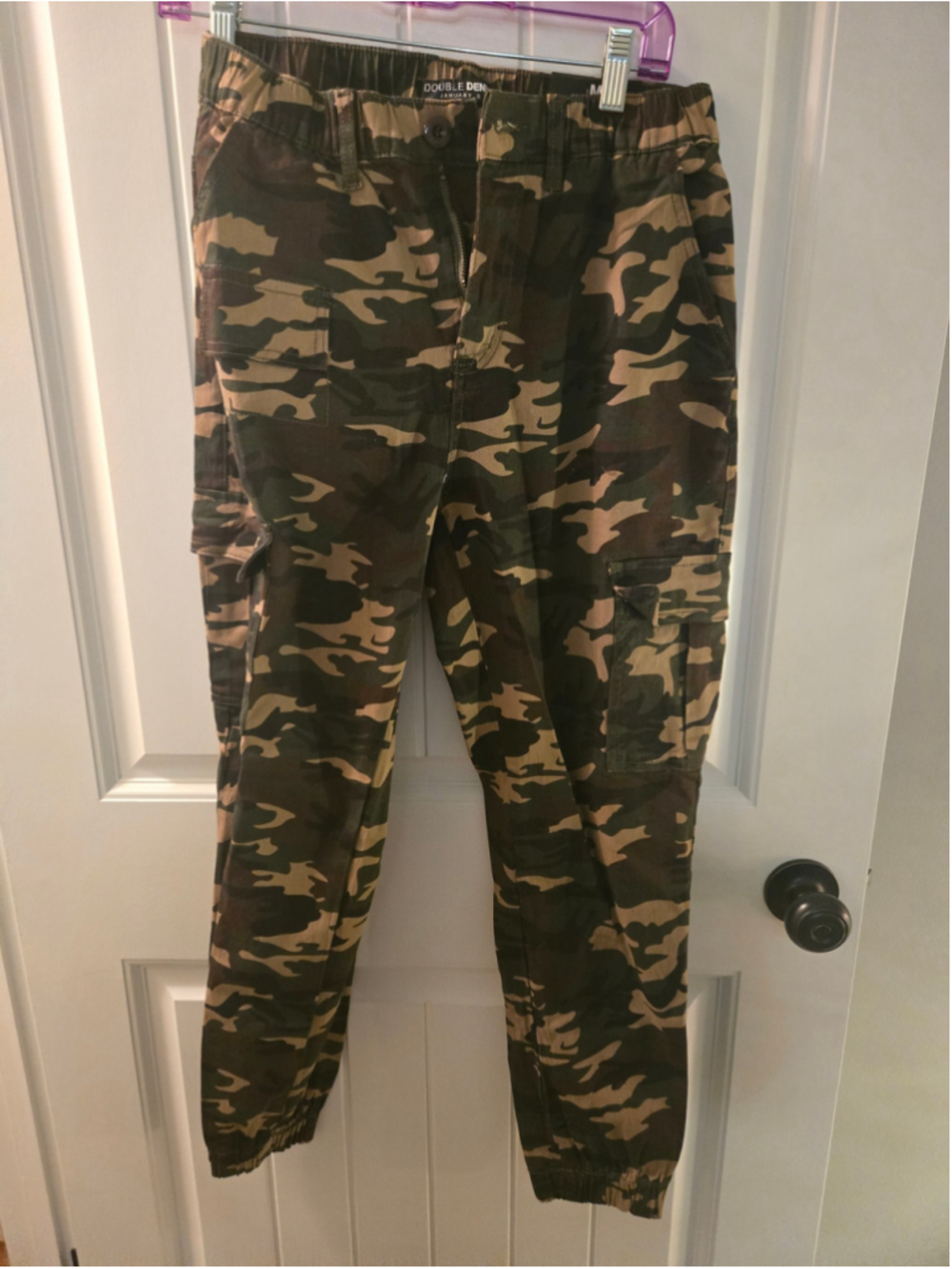 Women's Double Denim Camo Jogger Pants Size M Green Brown